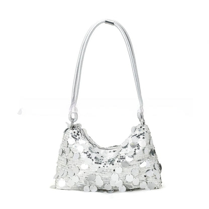 Women's polyester crossbody shoulder bag with sandwich pocket in black, gold or silver