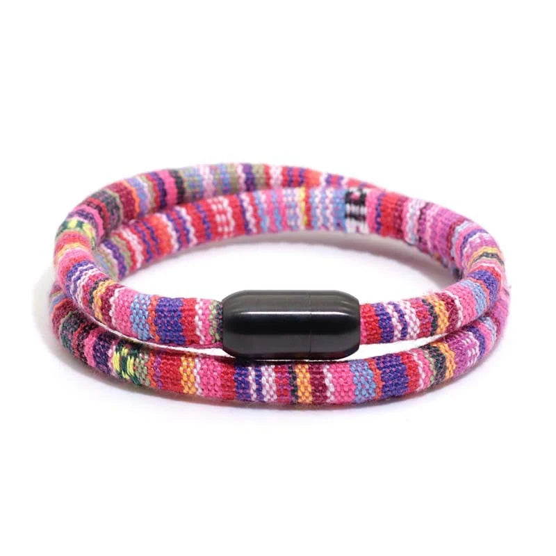 Stainless steel magnetic charm bracelet with geometric patterns in various colors