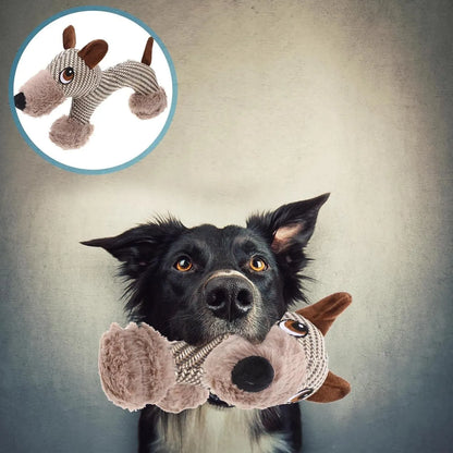 Plush dog squeaky toy with cotton-weave construction for medium and large dogs