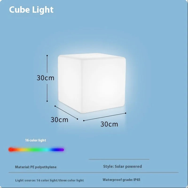 LED stool square cube light with modern design, IP65 waterproof rating, and options for rechargeable or solar power in various sizes