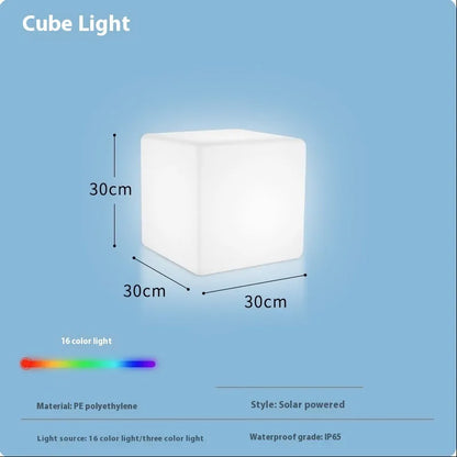 LED stool square cube light with modern design, IP65 waterproof rating, and options for rechargeable or solar power in various sizes