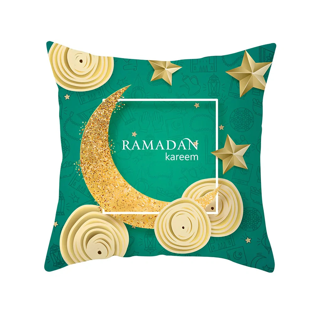 Single-sided digital printed peach skin pillowcase measuring 44cm for Ramadan Eid decor