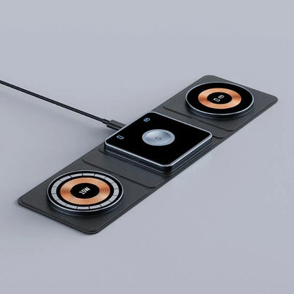 3-in-1 Magnetic Wireless Charging Station for iPhone, Apple Watch, and AirPods with folding design and safety features