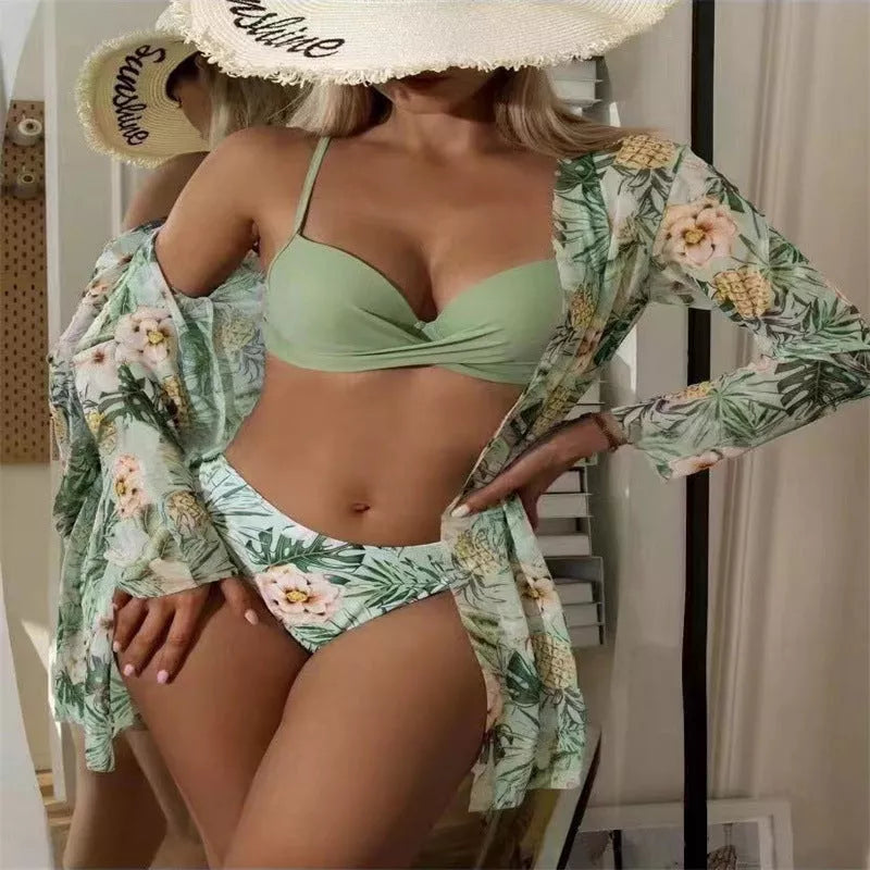 European and American three-piece swimsuit set in polyester for swimming and wading