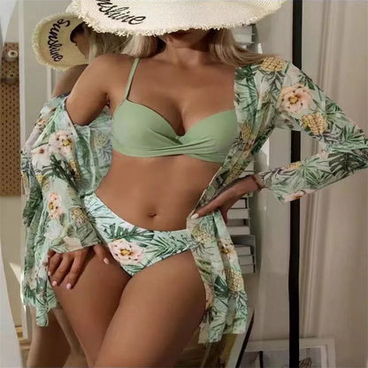 European and American three-piece swimsuit set in polyester for swimming and wading