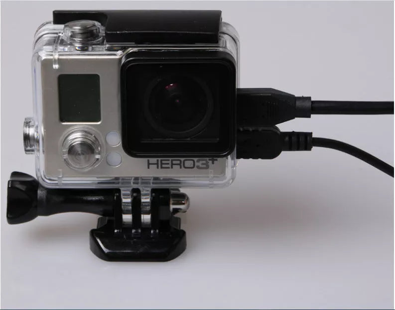 Sports camera case with movable base and screw for secure mounting