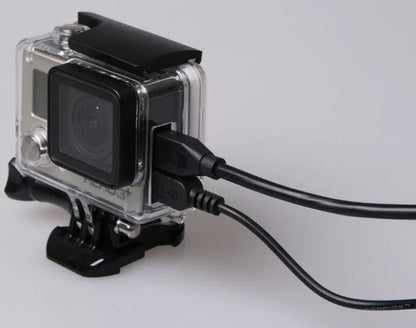 Sports camera case with movable base and screw for secure mounting