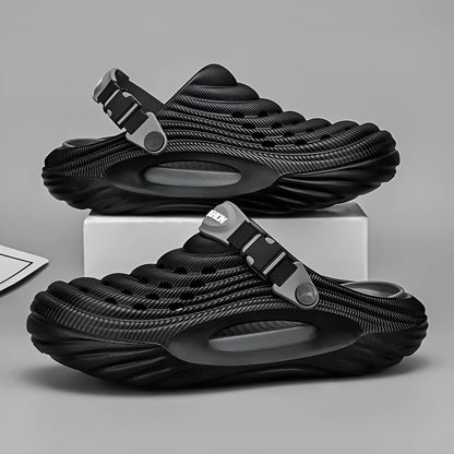 Men's solid colour casual platform slippers in EVA with a hollow-out design.