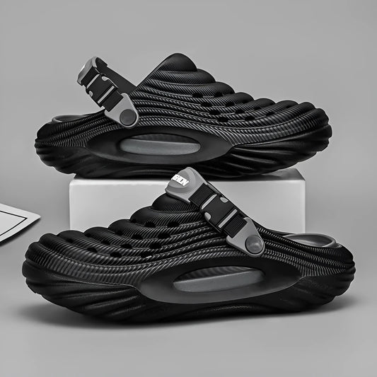 Men's solid colour casual platform slippers in EVA with a hollow-out design.