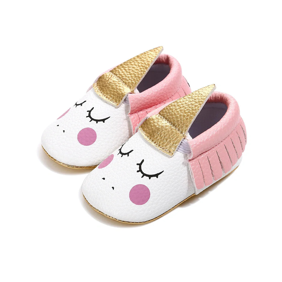 Adorable unicorn-themed toddler shoes in various colors and sizes, featuring a premium synthetic leather construction and flexible soles for comfort and support.