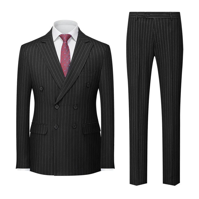 Men's double-breasted striped suit with trousers in slim-fit business styling