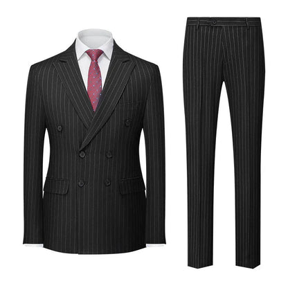 Men's double-breasted striped suit with trousers in slim-fit business styling