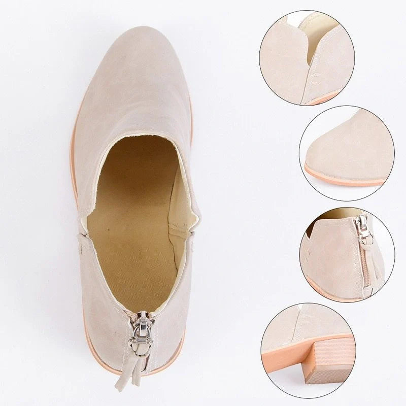 Stylish women's retro high heel ankle boots for autumn in pink, black, and beige
