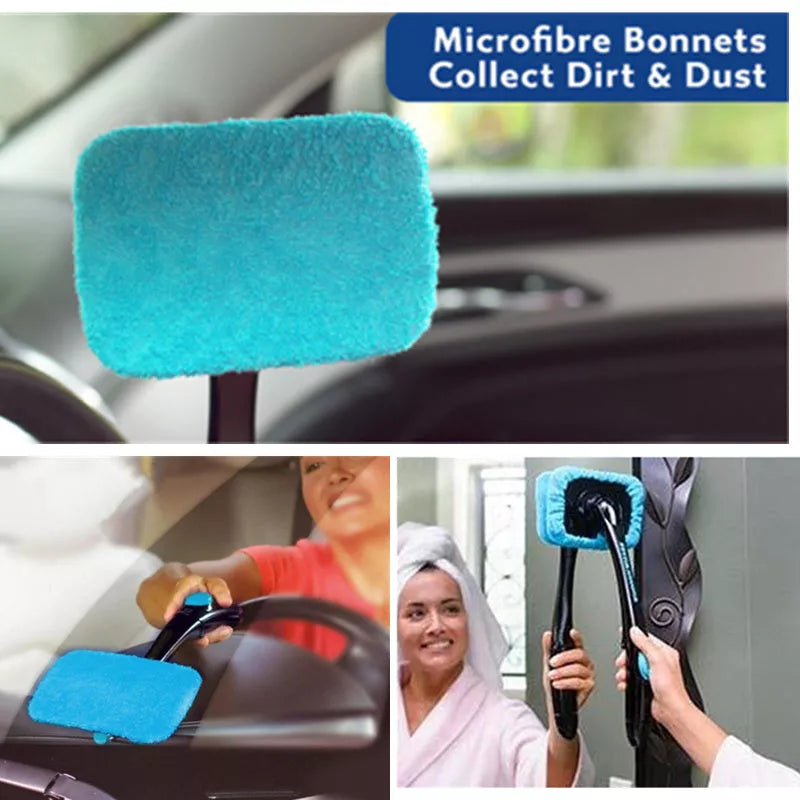 Car Window Brush with swivel head and built-in water sprayer for streak-free cleaning