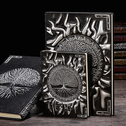 Tree of Life notebook with PU cover in red bronze, green bronze, silver, or deep red, available in A5 and A6 sizes