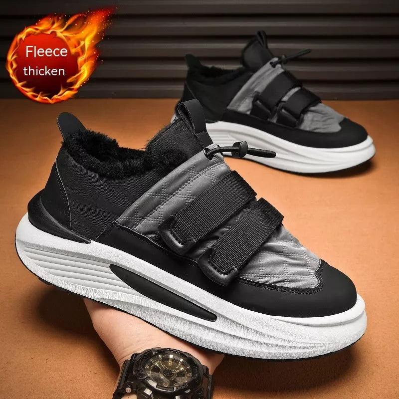 Men's black and gray striped platform sneakers with PVC sole