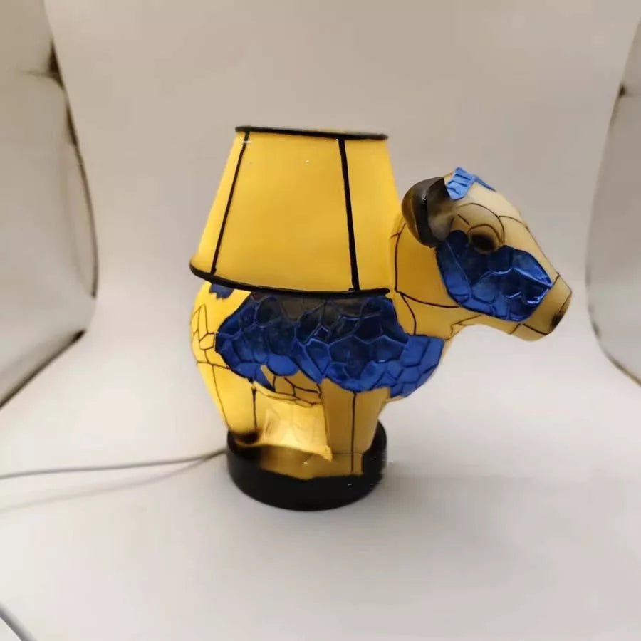 Vintage cow table lamp with USB power for cozy bedroom lighting