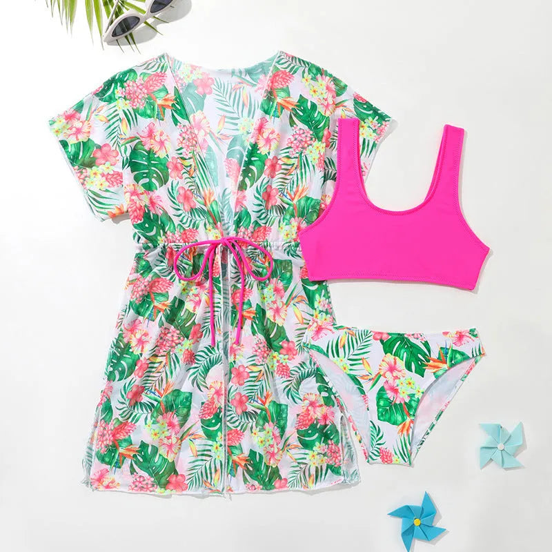 Girls' two-piece swimsuit with Korean floral patterns in picture colours, sizes 130cm to 160cm
