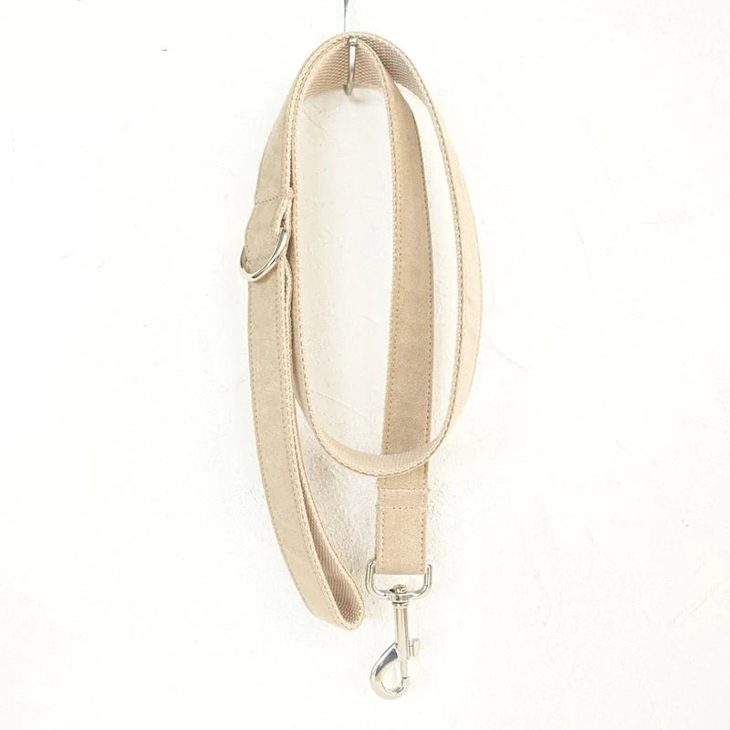 Premium polyester dog collar and leash set in nude color with elegant bow accent for stylish pet fashion