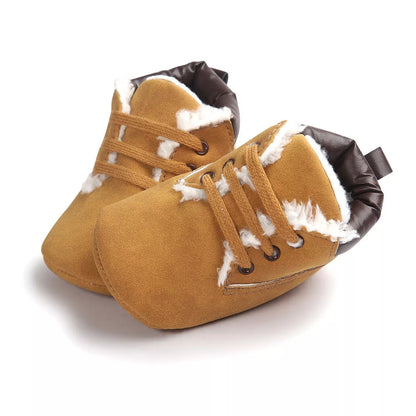 Winter baby boys suede leather sneakers with anti-slip soles in gray, blue, brown, white, and dark brown