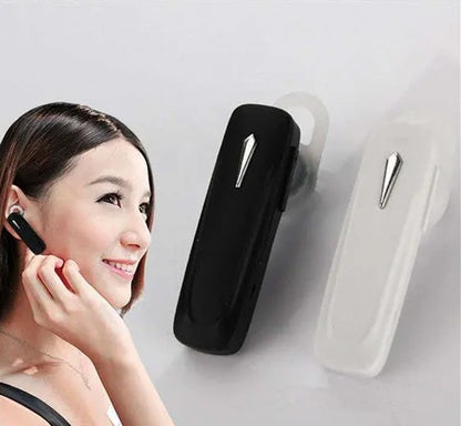 M163 black and white car Bluetooth stereo headset with control buttons for calls and music.