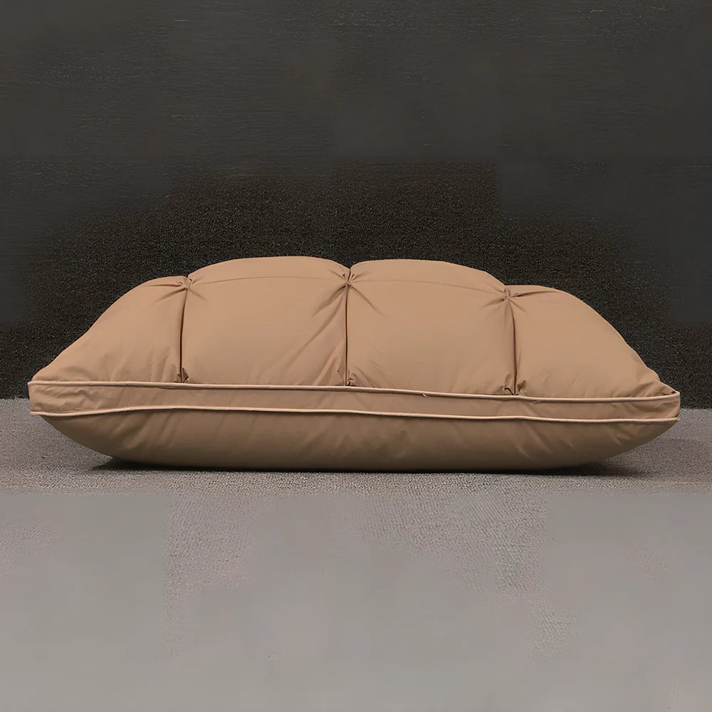 Rectangular white goose down pillow with pure cotton fabric in blue colour option showing 48×74cm dimensions