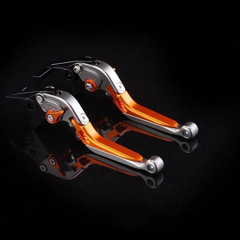 Motorcycle horn handle brake and clutch lever set in anodised metal with adjustable mechanism