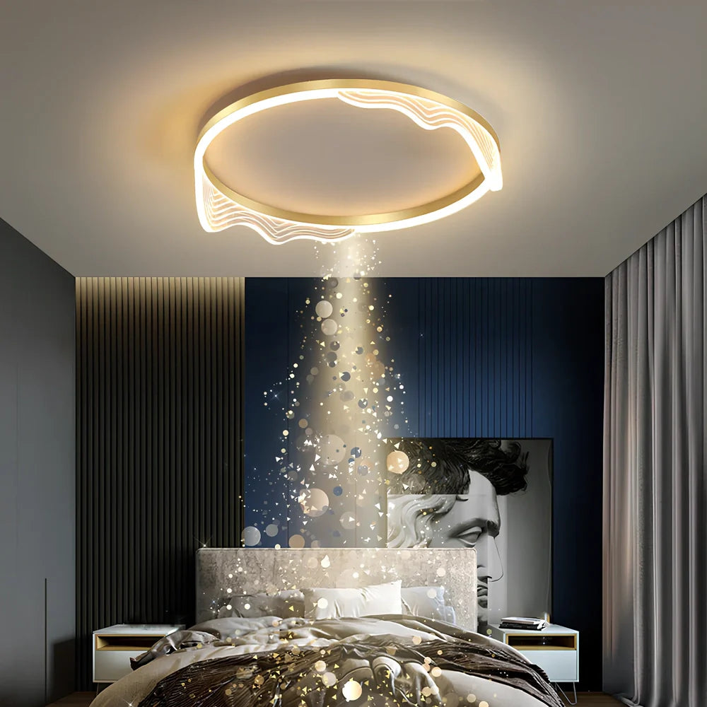 50cm acrylic ceiling light with remote control showing gold-coffee finish and LED illumination