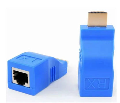 HDMI extender transmitter and receiver kit for sending 1080p video over Cat5e or Cat6 cable up to 30 metres.