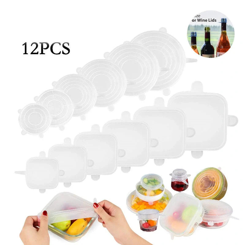 6-piece stretch silicone cookware lid covers in random colors, BPA free and heat resistant