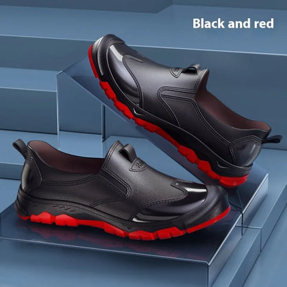 Low-cut solid colour PVC rain boot with round toe and plastic sole.