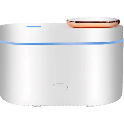 White ultrasonic aroma diffuser measuring 13.5x8x9cm with 200ml capacity and RGB lighting