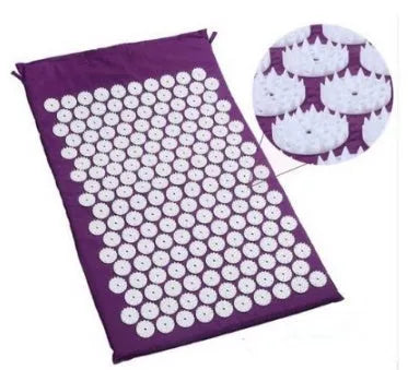 Acupuncture yoga cushion and pillow set with 210 pins for muscle relief, available in multiple colors.