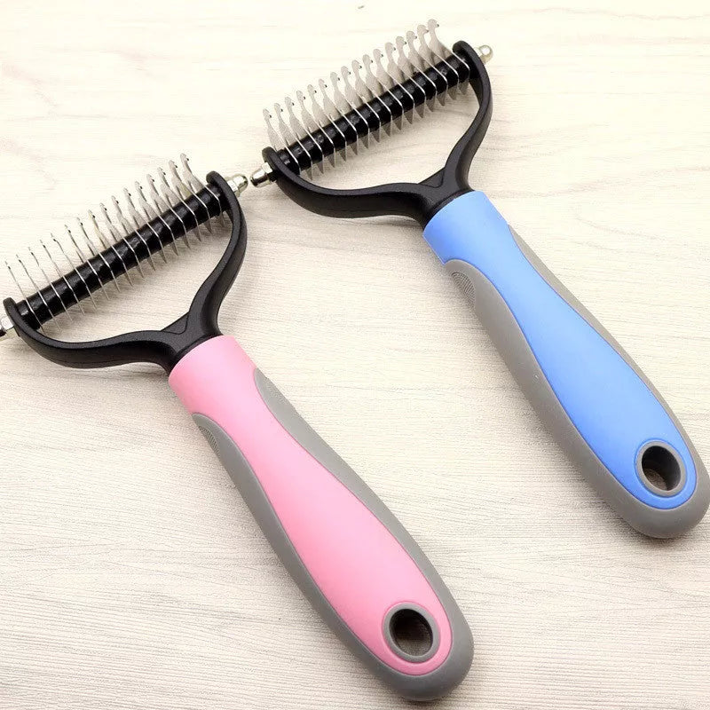 Double-sided blade dog comb for long-haired pets with stainless steel needles