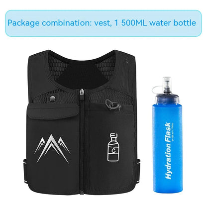 Black breathable mesh running vest with an integrated front pocket for a mobile phone.