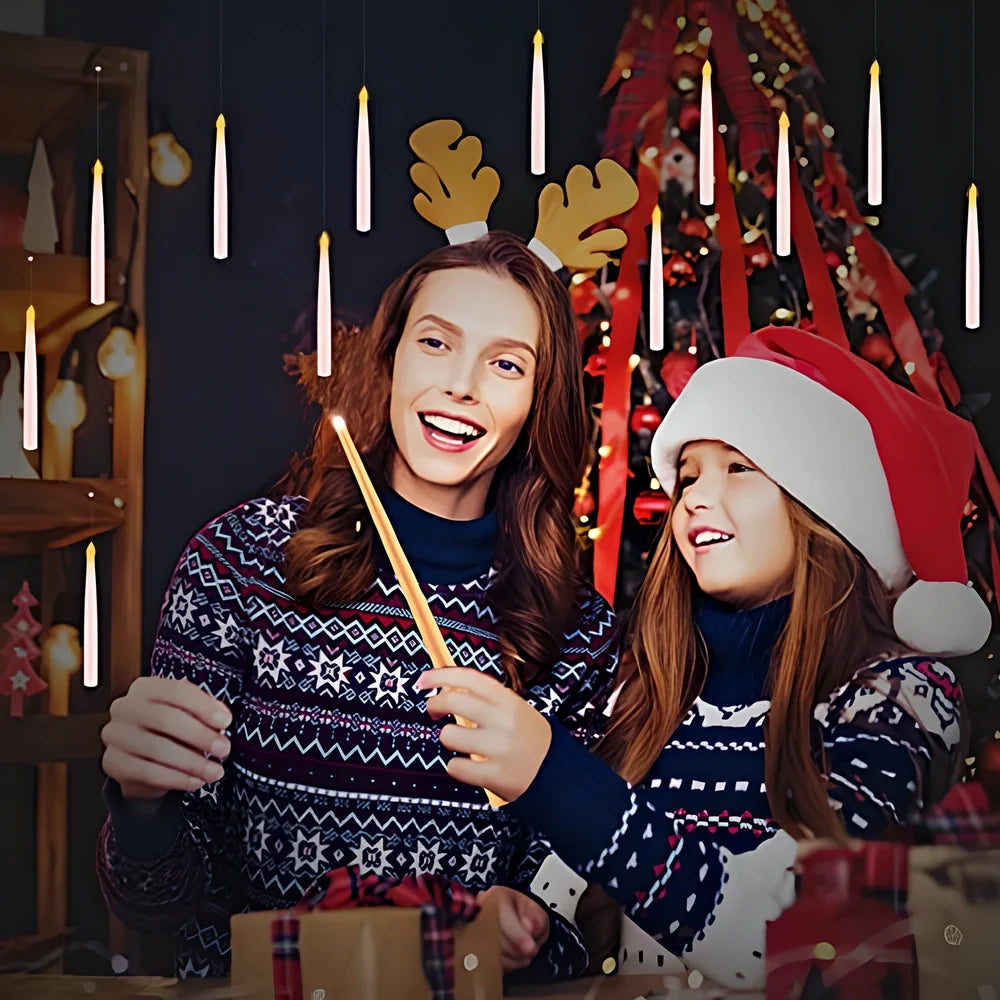 Flameless candles with magic wand remote control showing resin construction and flickering warm light effect