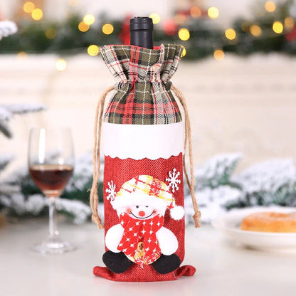 Festive Christmas wine bottle socks in vibrant colors, perfect for holiday decor