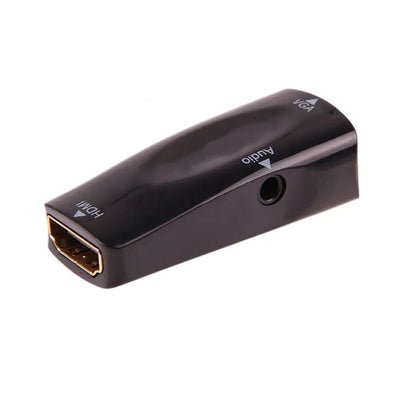 Black and white HDMI to VGA adapter converter showing compact connector block.