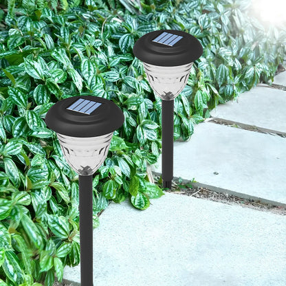 Black solar lawn light with polysilicon panel and IP55 waterproof rating for garden pathways