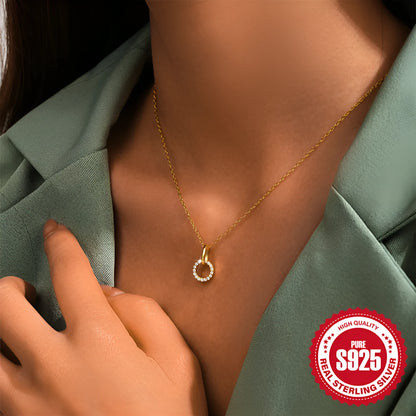 Women's S925 sterling silver clavicle chain necklace with gold colour finish and interlocking zircon design