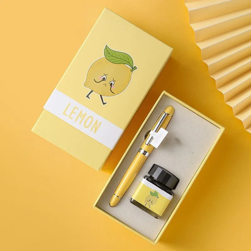Metal beginner calligraphy fountain pen with gift box, available in Avocado, Bear, and Little dinosaur styles.