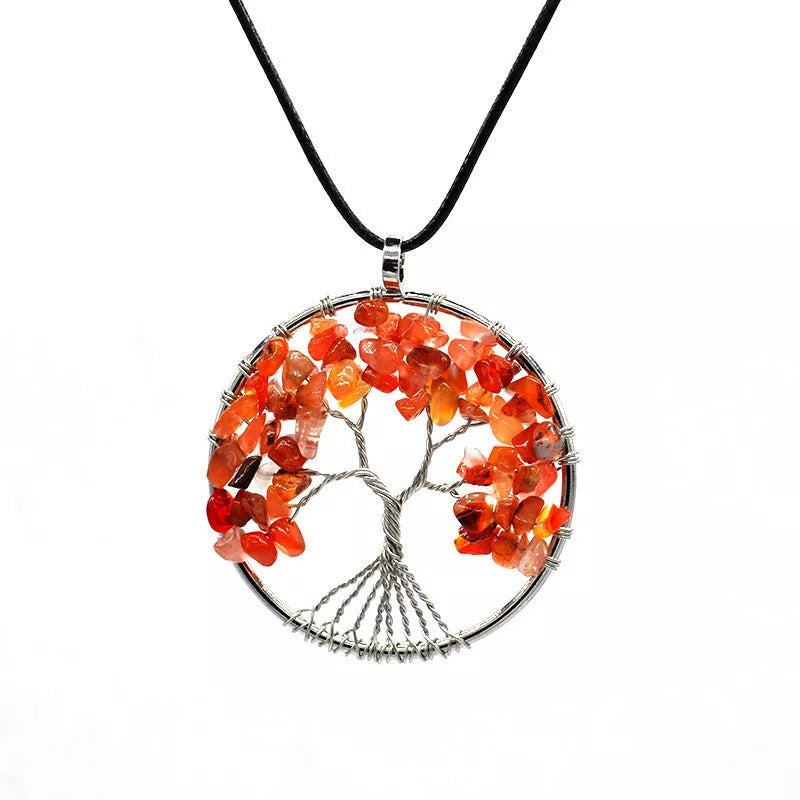 Kabala Life Tree necklace with copper wire and natural stone pendant, symbolizing growth and connection
