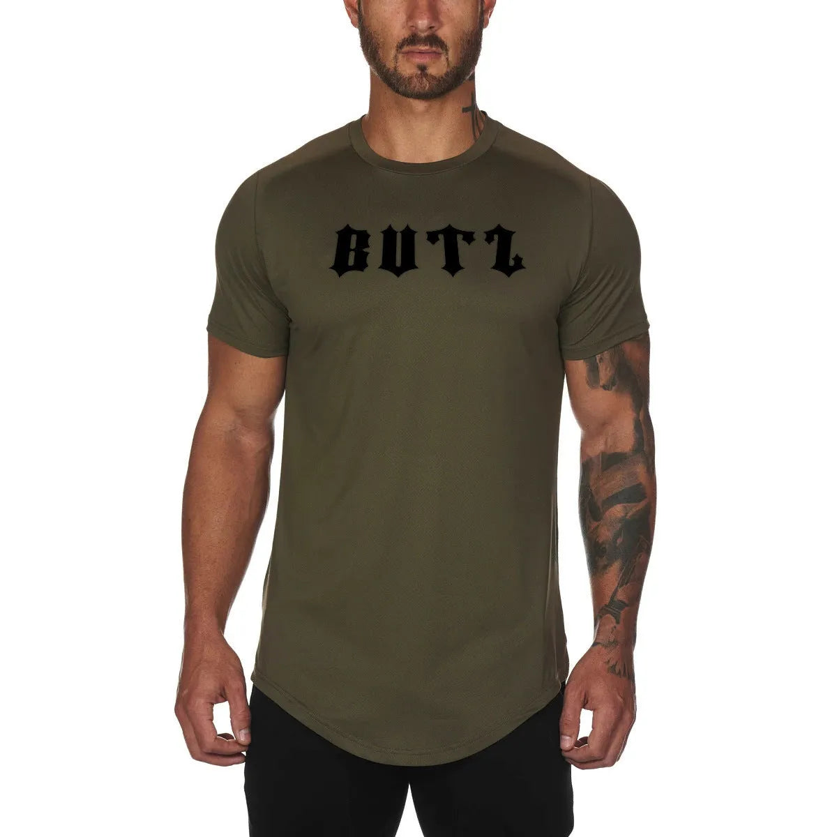 Mens plain gym shirt in cotton spandex blend, available in multiple colours and sizes with optional letter print