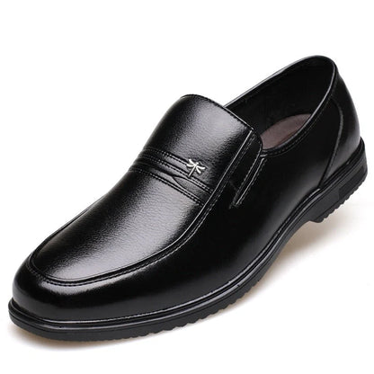Men's leather business casual shoes with rubber sole, available in brown and black