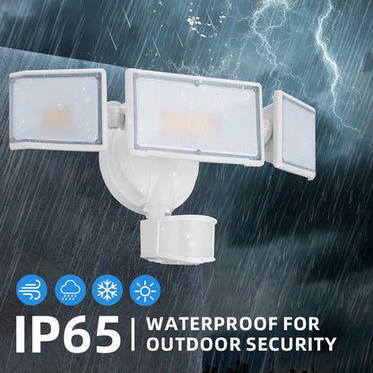 White LED human body induction security flood light with 70W 7000lm brightness and 21m motion detection
