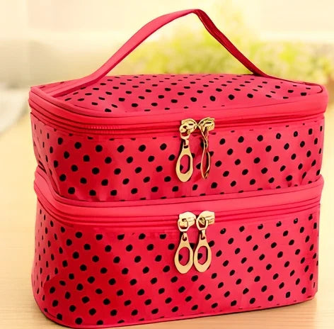 Double-layer cosmetic bag with multicoloured wavelet dots measuring 20.5cm long