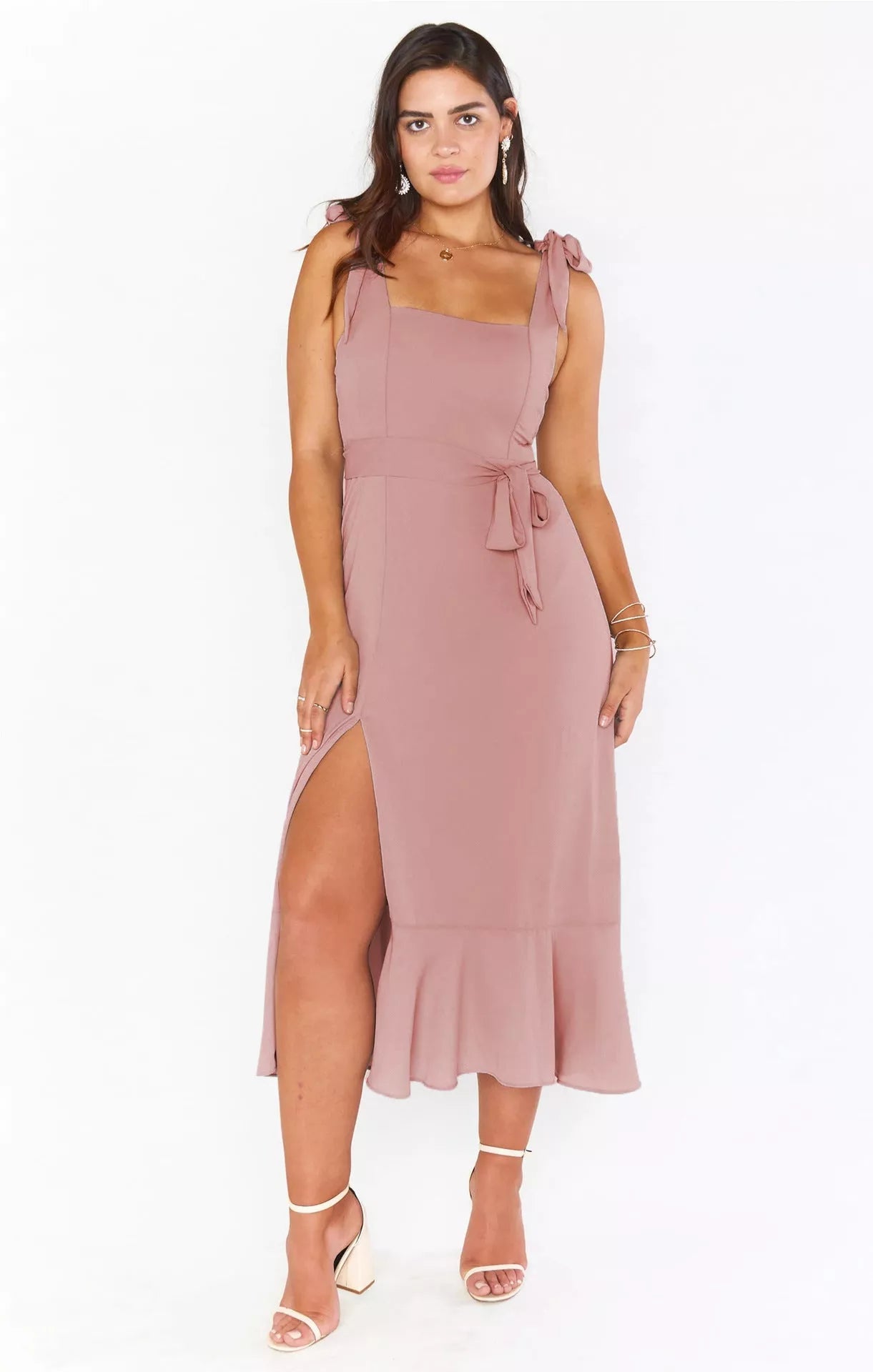 Women's summer suspender split dress with lace-up detail in various colors
