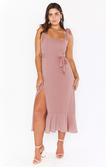 Women's summer suspender split dress with lace-up detail in various colors