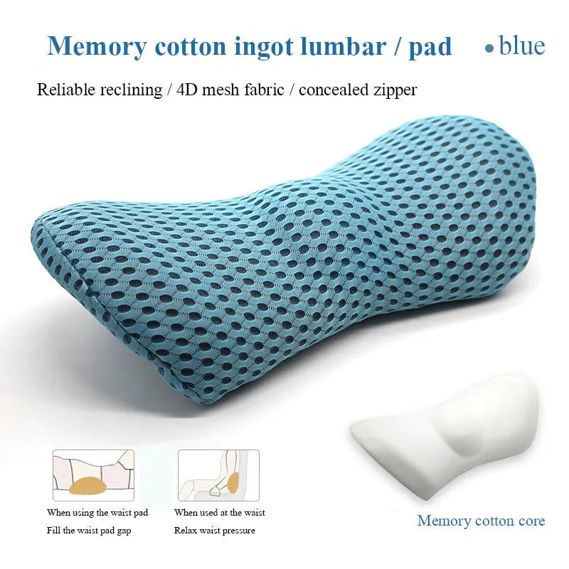 Ergonomic lumbar support pillow with grey 4D mesh fabric cover and memory foam core