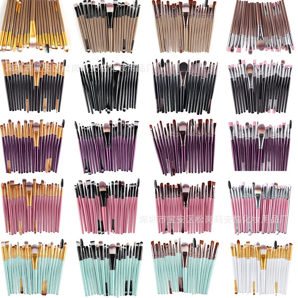 Cosmetic brush kit with 3cm nylon bristles and 14cm plastic handles in multiple colours